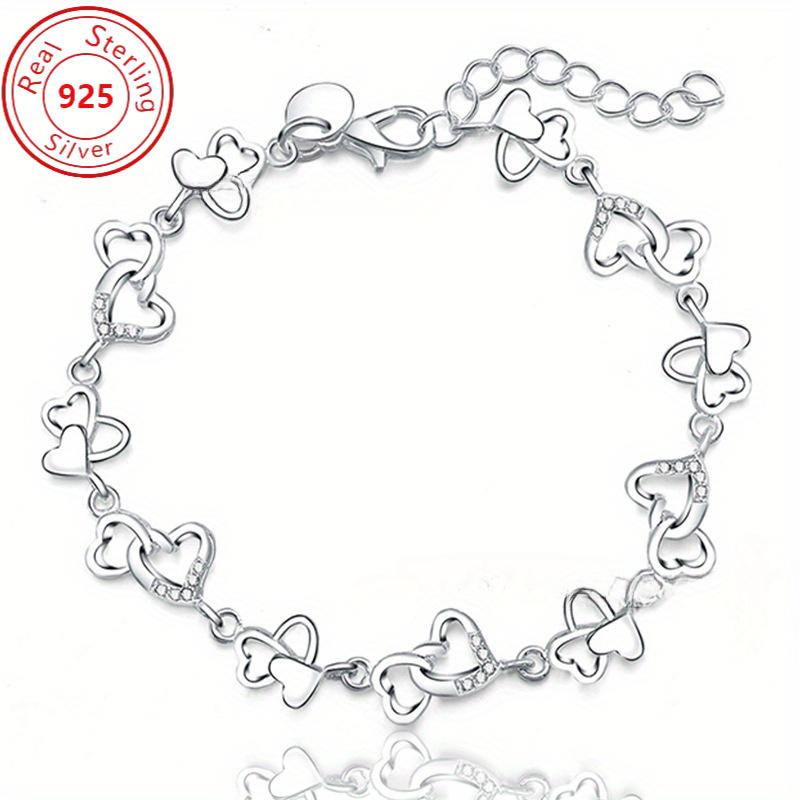 Women's 925 Sterling Silver Hollow Heart Bracelet, Fashionable and Charming, Holiday Gift - Valentine's Day Birthday Present