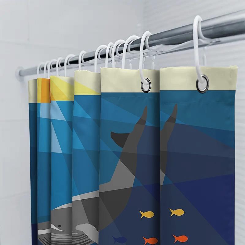Ocean Whale Shower Curtain Waterproof Sea Animal Pattern Bathroom Decor Coastal Vibes Beach Theme Home Decor Modern Style Artist