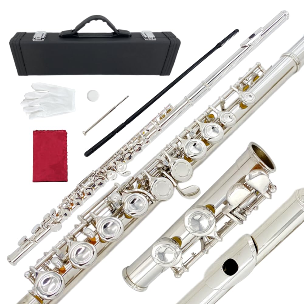 WUQIMUSC C Flute Instrument Durable Easy to Includes Carrying Cleaning and Ideal for Learning 16-Key Closed-Hole - Beginner/Student Flute, Design,
