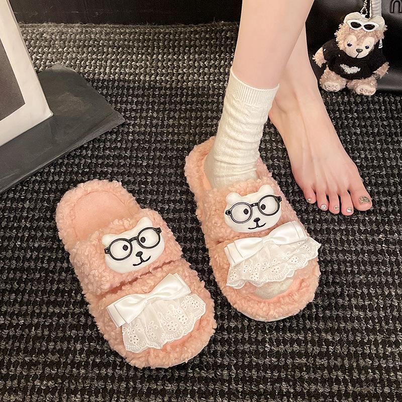 Niche Miffy Rabbit Cute Cartoon Fluffy Shoes for Women's 2025 Autumn and Winter New Thick-soled Outer Wear Warm and Height-increasing Cotton Slippers