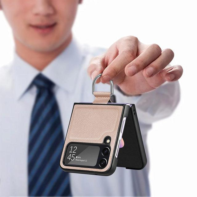 Präzise Aussparungen für die matte Leder-Telefonhülle für Samsung Galaxy Z Flip 4 5g Flip4 Flip3 Flip 3 Fingerring-Handyhülle