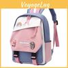 Simple Color Blocked Children Backpack Student  With Cartoon Badge School For