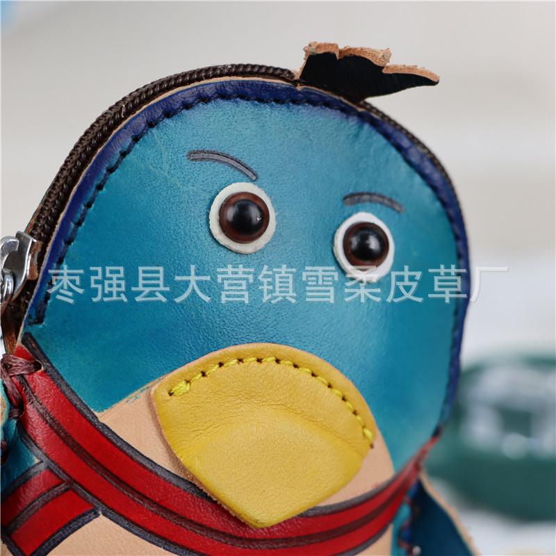 Erste Schicht Rindsleder Pinguin Mini-Münzbeutel Küken Küken Karten Schlüssel Münzbeutel Clutch Tasche Kinderhandtasche
