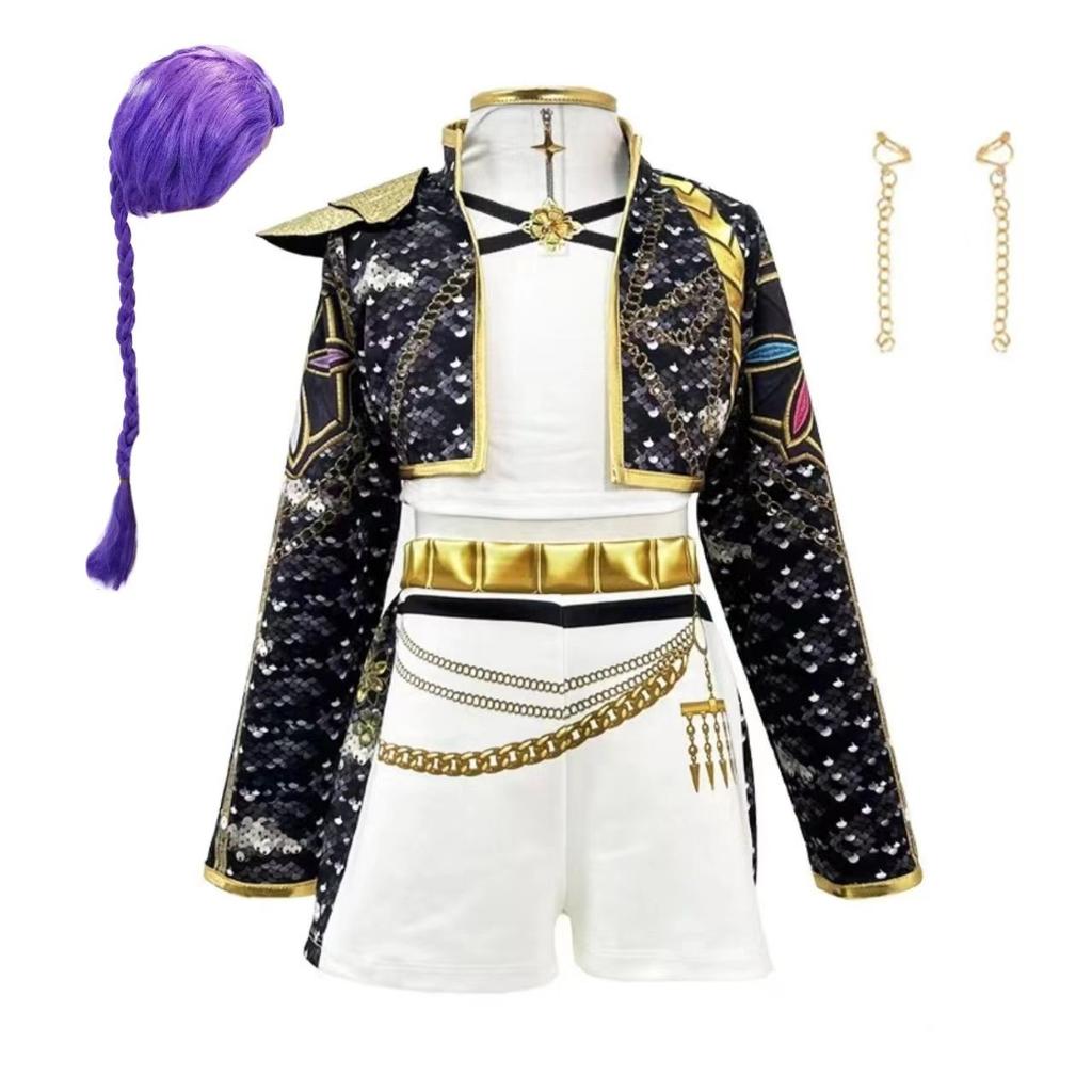 Dämon Halloween Karneval Jäger Idol Rollenspiel Anzug Familien Cosplay Kostüm Mädchen Weißer kurzer Rock + Oberteil Bühnenauftritt cos