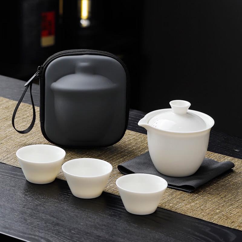 Mingzhanxuan Portable Ceramic Travel Tea Set (1 Pot, 3 Cups)