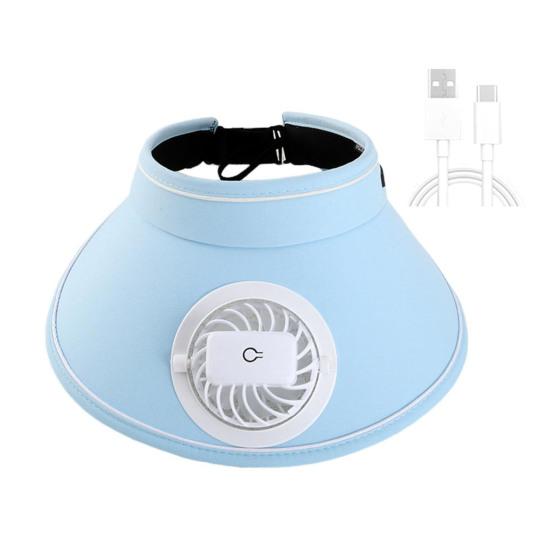 Women Outdoor Fan Hat Adjustable Empty Top Anti-UV Sunscreen Large Brim with USB Charging Cooling Fan Beach Travel Sun Hat