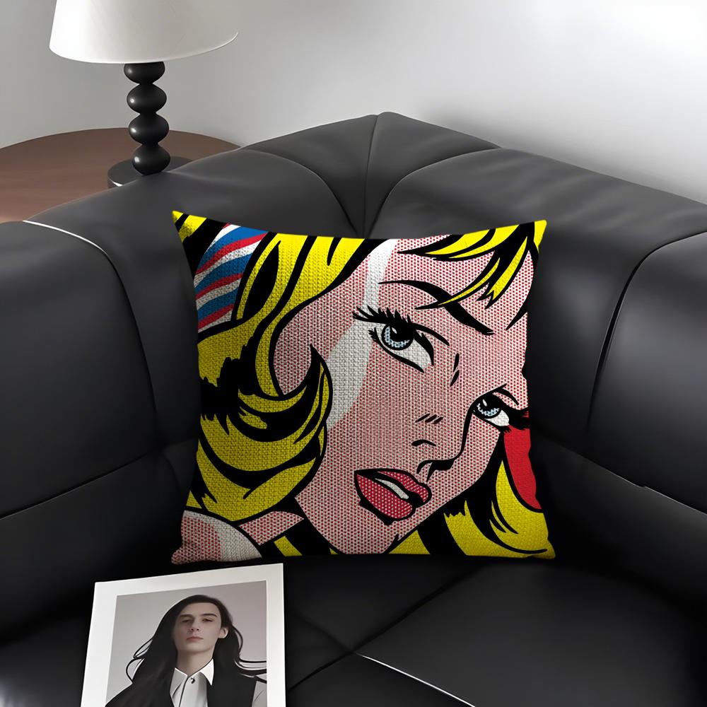 

RRoy LLichtenstein Pop Cushion Cover Natural Linen Organic Fabric DoubleSided Printing Sofa Home Decor Gift Pillow Case 30x30cm