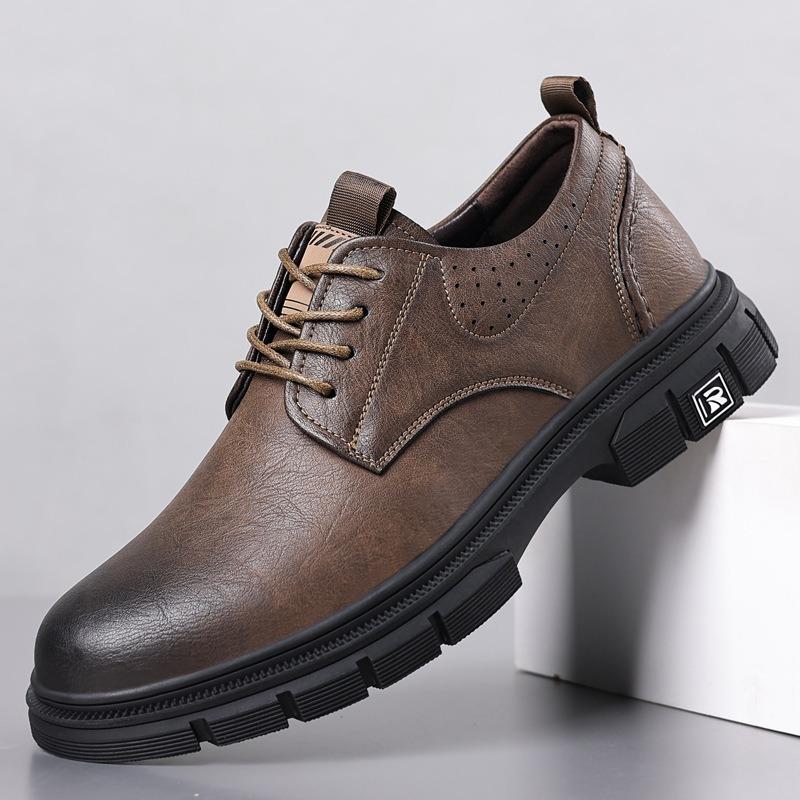 New leather men's shoes low-top leather shoes men's trendy versatile soft-soled casual tooling shoes men's