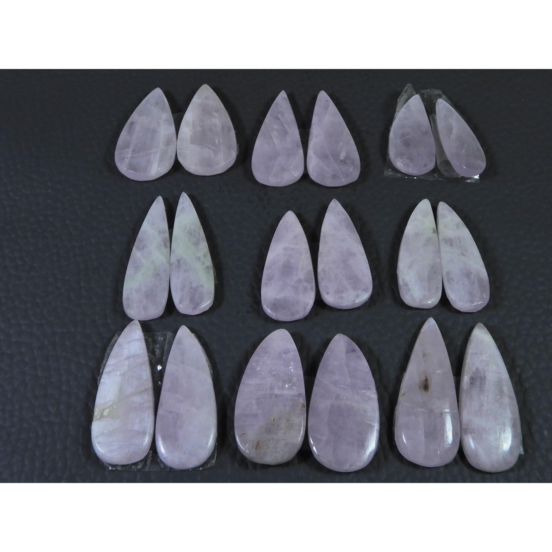 

153Cts. Натуральный розовый кунцит, парный, кабошон-груша, драгоценный камень, лот из 8 пар C-395