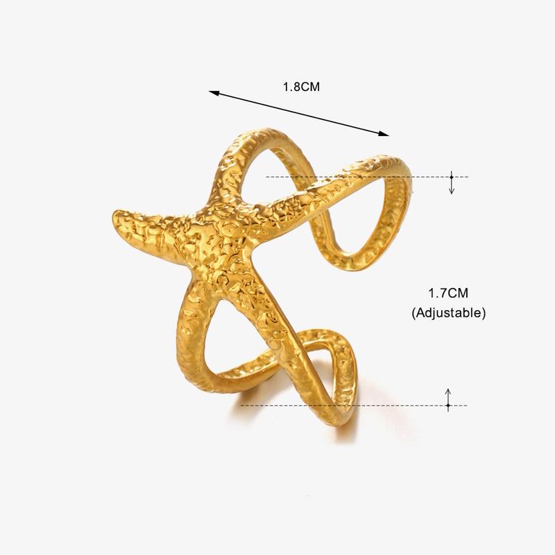 Stainless Steel Starfish Open Rings For Women Men Fashion Golden Color Irregular Textured Starfish Adjustable Ring Jewelry Gift