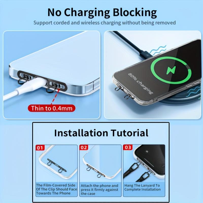 Stainless Steel Side-Clip Phone Lanyard Connector, 1/2-Piece Clip-On Design