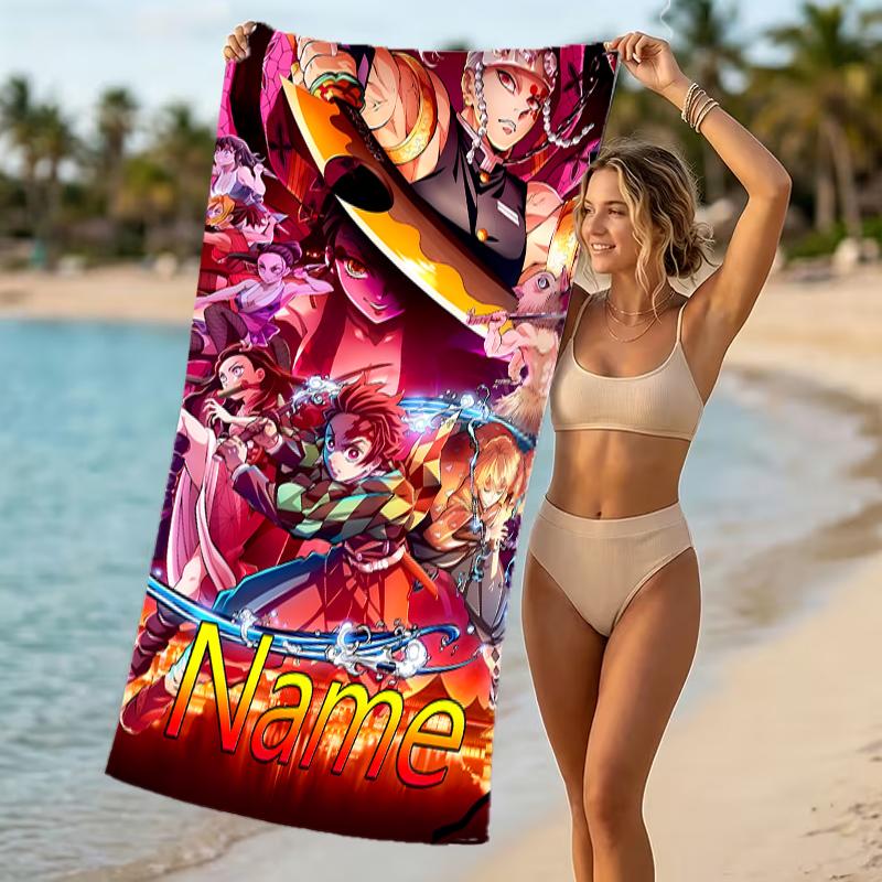 Customizable Personalized Beach Towels Demon Slayer Nezuko Themed designs.Suitable for the Beach, Yoga, Sports;ideal As Beach Accessories