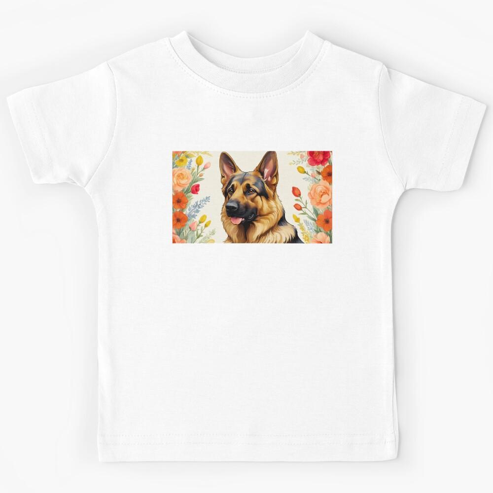 German Shepherd Floral Painting Art Kids T-Shirt 140