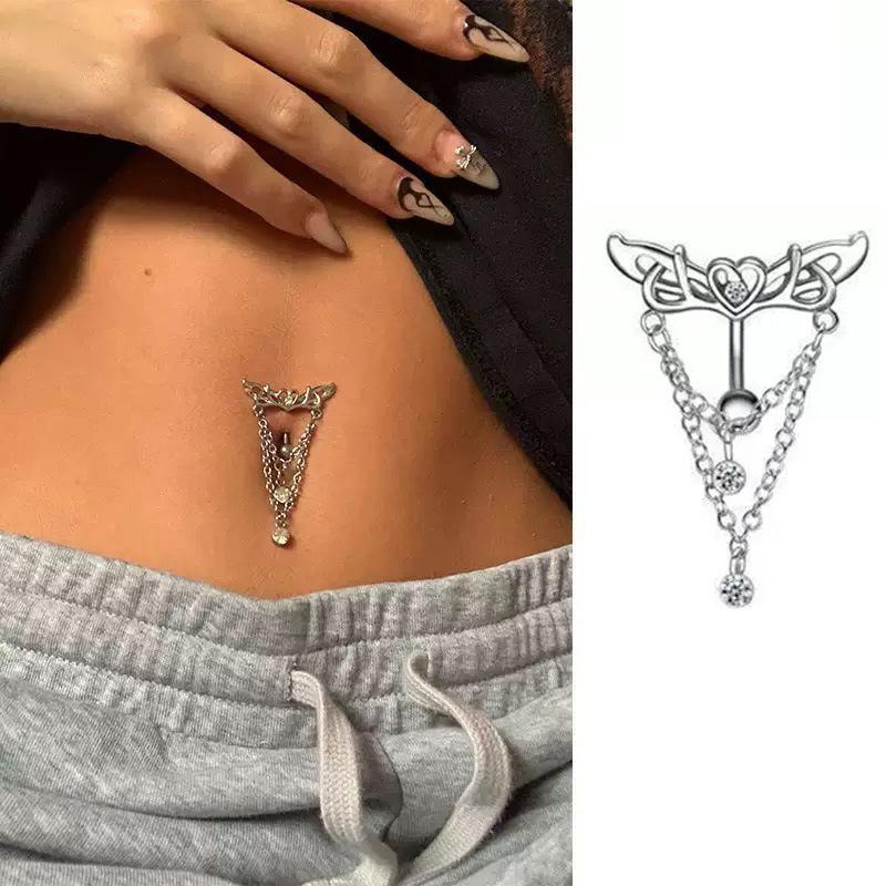 Love Wings Chain Pendant Belly Ring Trendy Metal Navel Piercing Jewelry