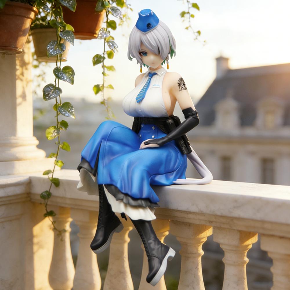 1pc Silver-haired Uniform Seated Girl Figure, Decorative Collectible Ornament, Must-have Gift for Birthdays and Festivals.