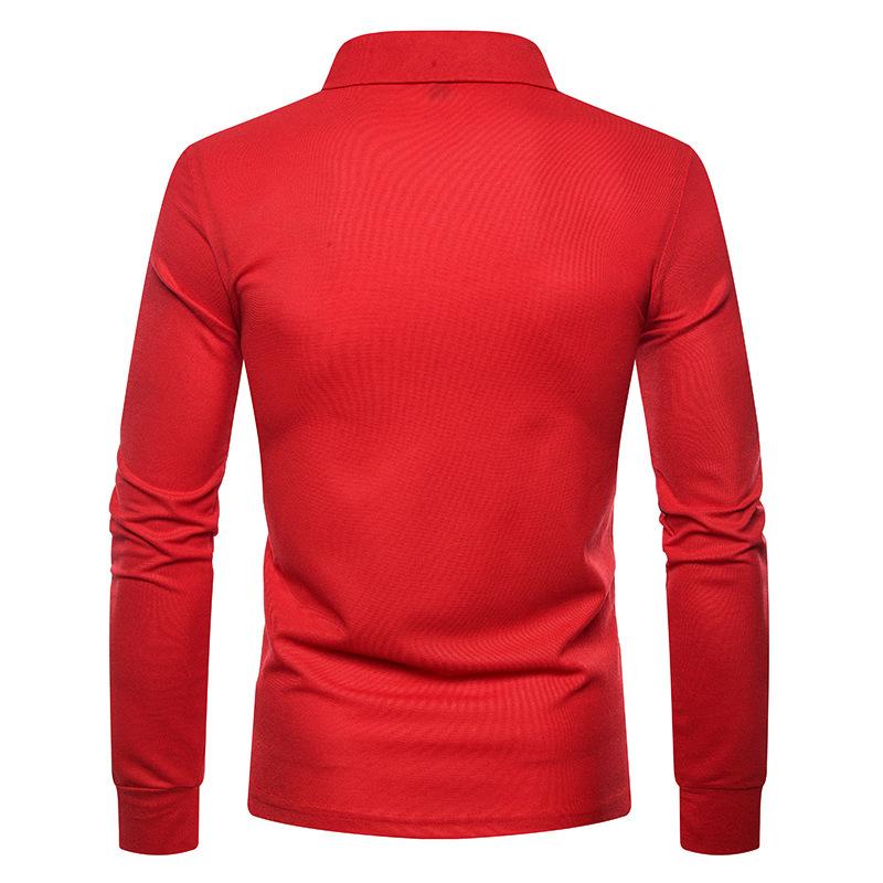 Podzim Zima Pánské Polo tričko Móda Jednobarevné Polo Neck Slim Fit Ležérní Tričko s dlouhým rukávem