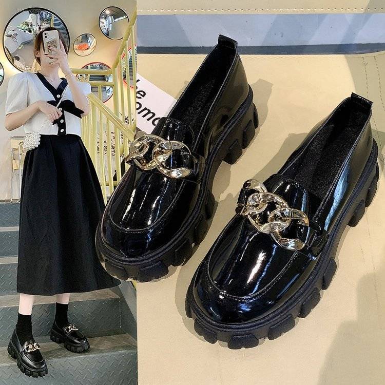 College British Style Small Leather Shoes Women's Muffin Platform Spring and Autumn New Versatile One-pedal Loafers Round Head Single Shoes Tide