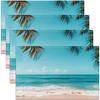 Ensemble de 4 Sets de Table Thème Plage, Design Vagues de l'Océan et Feuille de Palme, Sets de Table Rectangulaires en Polyester, Table Tissée Côtière Nautique