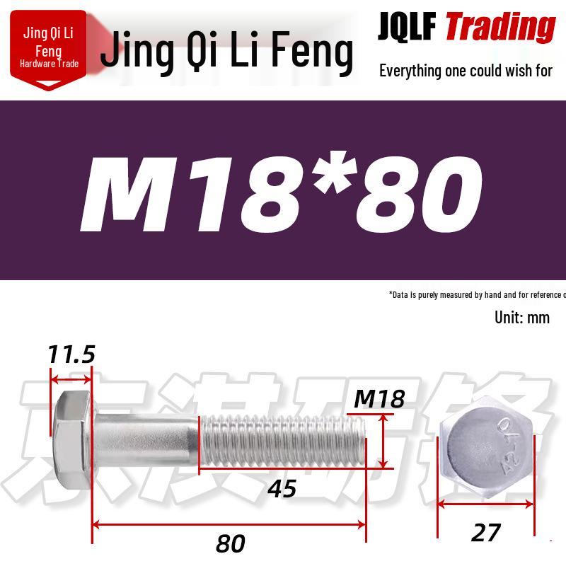 201 Stainless Steel Hex Head Bolt, Half Thread, M6-M30 Threaded Rod