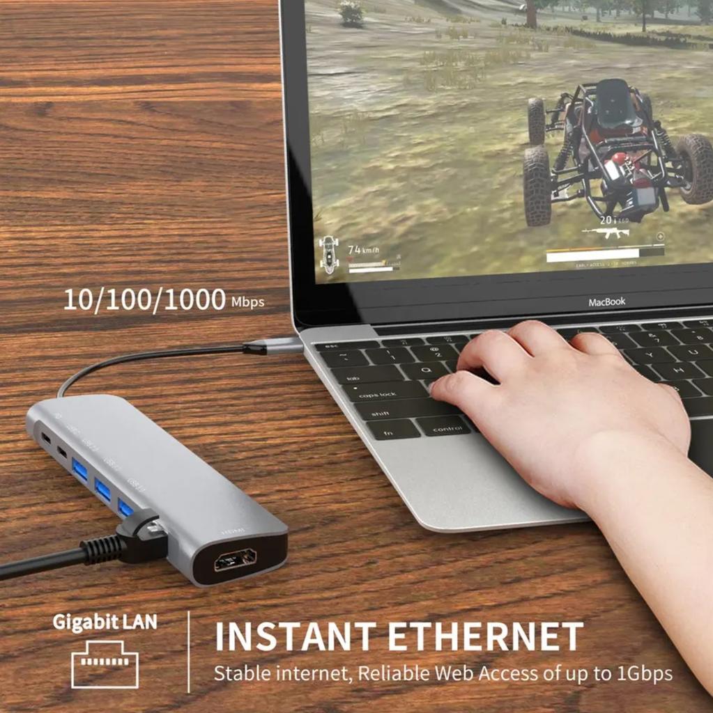 HUB USB-C HDMI 4k LAN RJ45 Gigabit PD 100W USB 3.0 Adapter