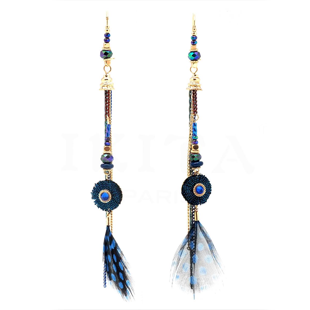 

Сокровища Лили [Q4967] - Дизайнерские серьги Boho Синее золото - 11x2. 5 см