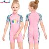 Children's Swimming Clothes Girls Sunscreen Quick-drying One-piece Short-sleeved Swimsuit Children Baby Hot
