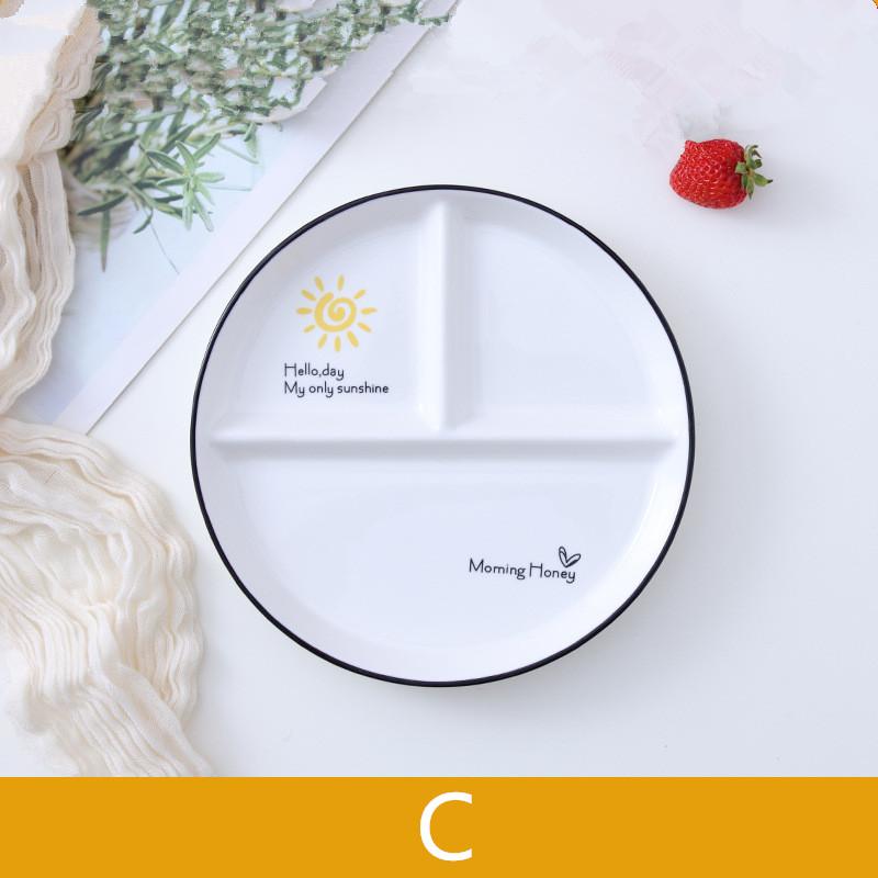 One Person Nordic Circular Partition Plate Ceramic Fruit Dim Sum Children's Dinner Plate 3-grid Plate Breakfast Fast Food Plates