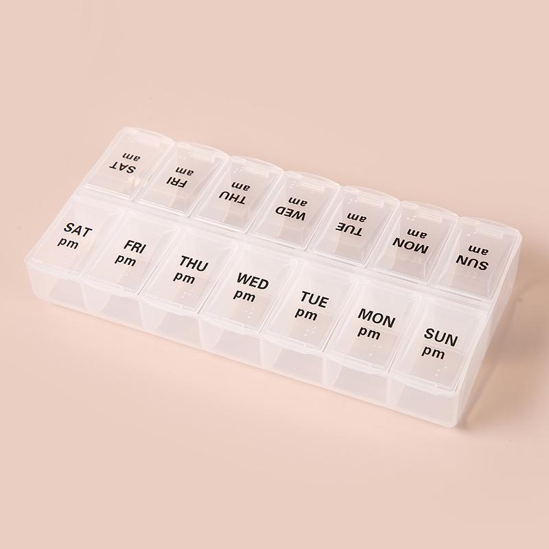 

7-дневный органайзер для таблеток с шрифтом Брайля: Двухрядный, 14 отделений для хранения лекарств для приема утром и вечером 17.5*8.5*3cm