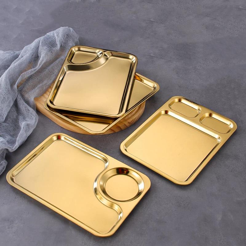 Stainless Steel Barbecue Plate Rectangular Snack Plate Grill Pan Fried Chicken Plate With Dipping Tray Dumpling Plate