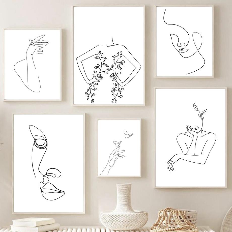 Posters Prints Canvas Painting Nordic Minimalist Wall Art Pictures For Living Room Home Decor Abstract Woman Face Hands Line