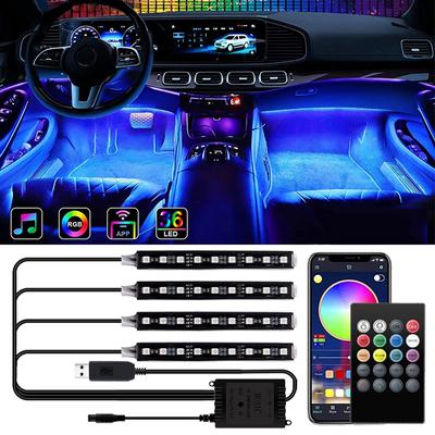 4 PCS LED Light Bar Car Interior Decorative Atmosphere RGB Strip Lights USB APP With Remote Control Music Rhythm Flashing