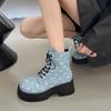 Punk Sequins Chunky Platform Ankle Boots for Women 2024 Y2K Patchwork Thick Bottom Denim Boots Woman Black Gothic Booties Mujer