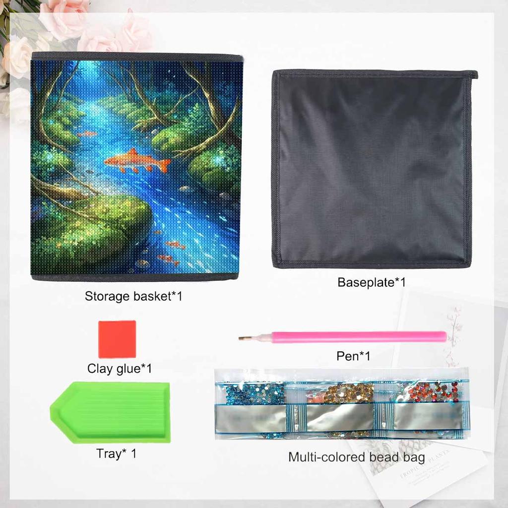 Koi in The Stream 5D Diamond Painting Storage Basket Full Round Drill Mosaic Diamond Embroidery Cross Stitch Kits Home Decor Home Decor