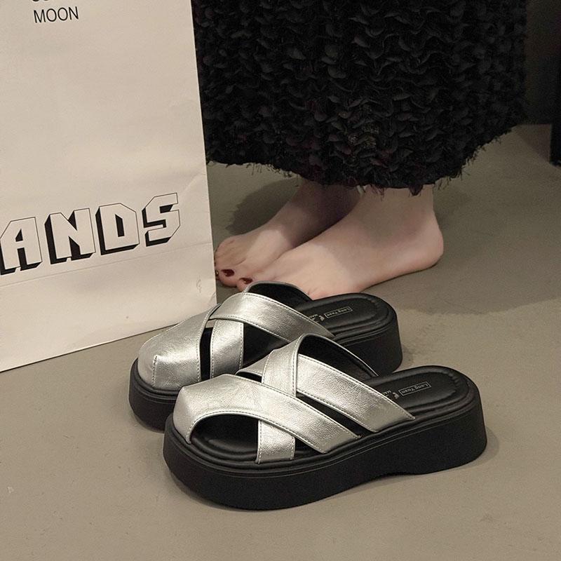 Fashion Platform Shoes Woman Mules Slippers Casual Women Flat Sandals Summer 2025 Trend Walking Comfort Soft Leather Sandalias De Mujer