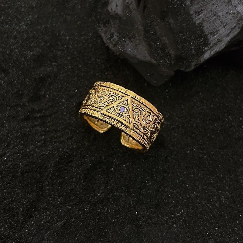 Vintage Antique Gold Geometric Adjustable Ring For Women With Stunning Zircon Stones
