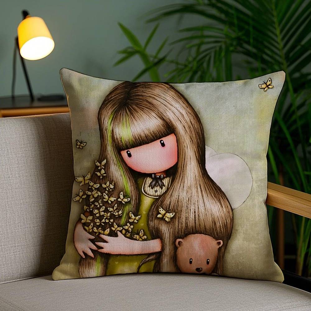 Gorjuss Cartoon S-Santoro Gorjuss Pillow Case Anti-Dustmite Pillowcase Invisible Zipper Silky Short Plush Sofa Cushion Cover