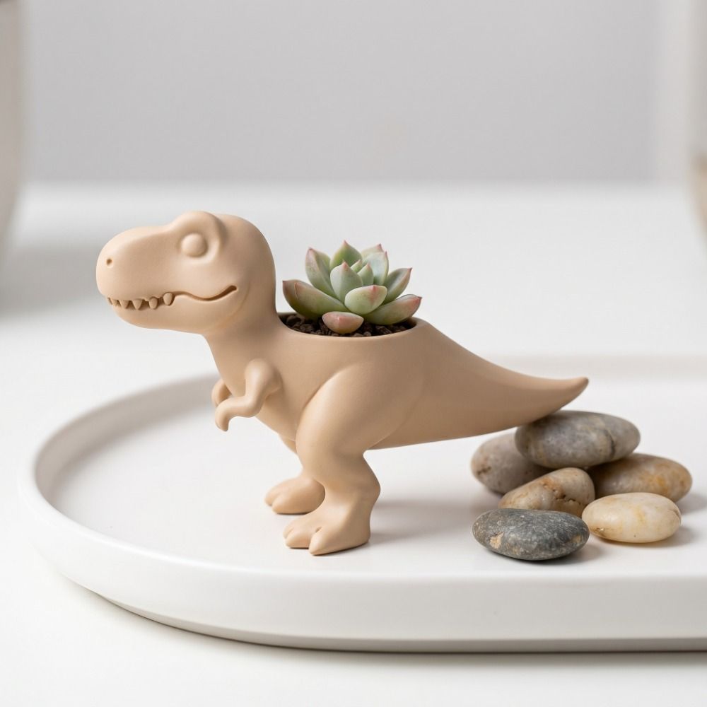 3D Printed Dinosaur Flowerpot Ornaments Mini Potted Planter Dinosaur Statue T-Rex Plant Pot Gift