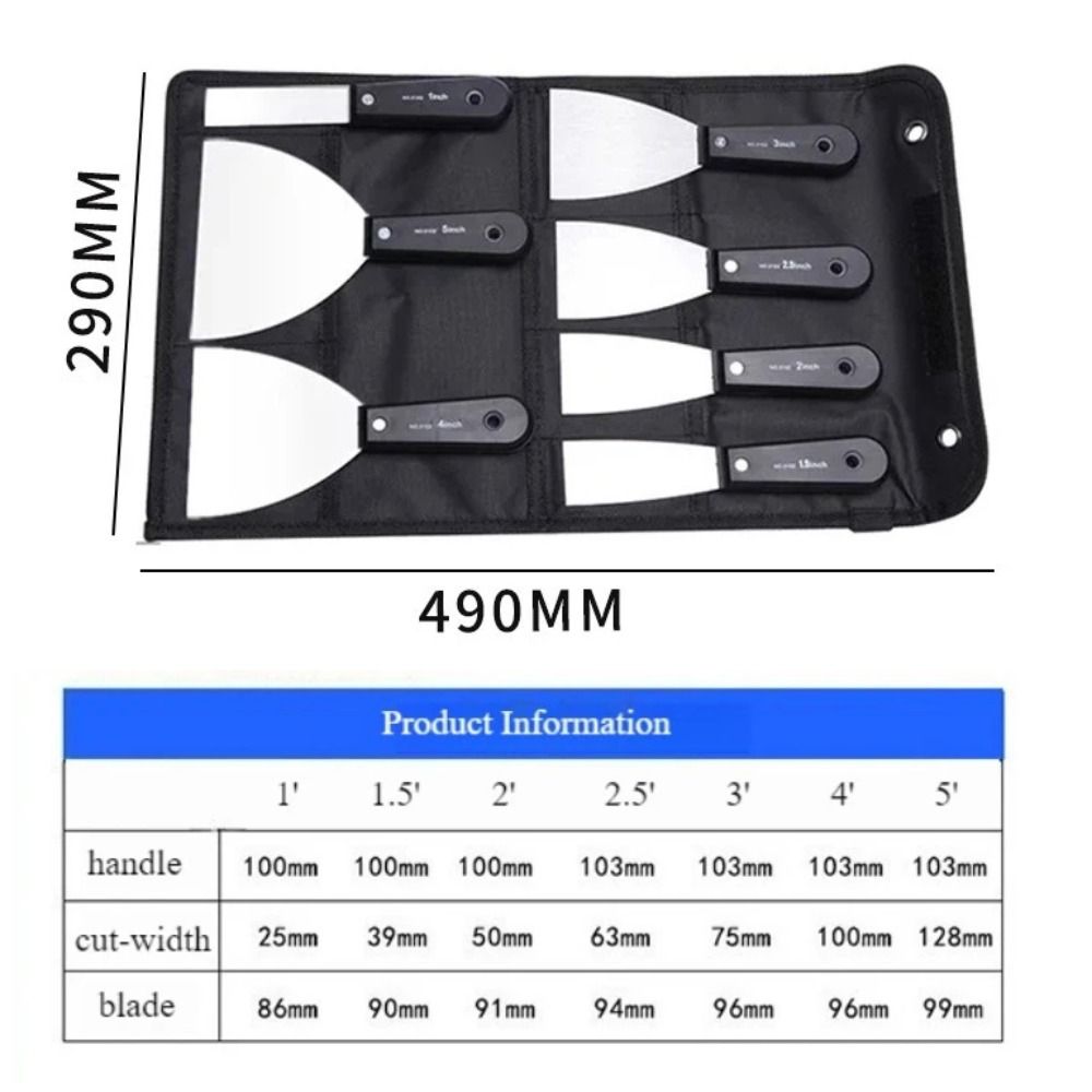 7PCS Thickened Putty Shovel Set 7 Sizes Soft Grip Handle Clean Putty Spatula with Storage Bag Carbon Steel