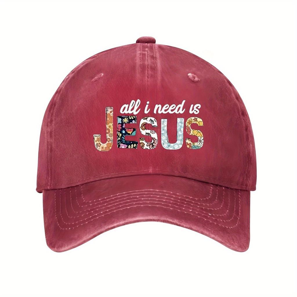 Alles, was ich brauche, ist Jesus Floraler Aufdruck Baseballkappe Christlich Religiös Used Look Verstellbar Baumwolle Hut Unisex Lässig