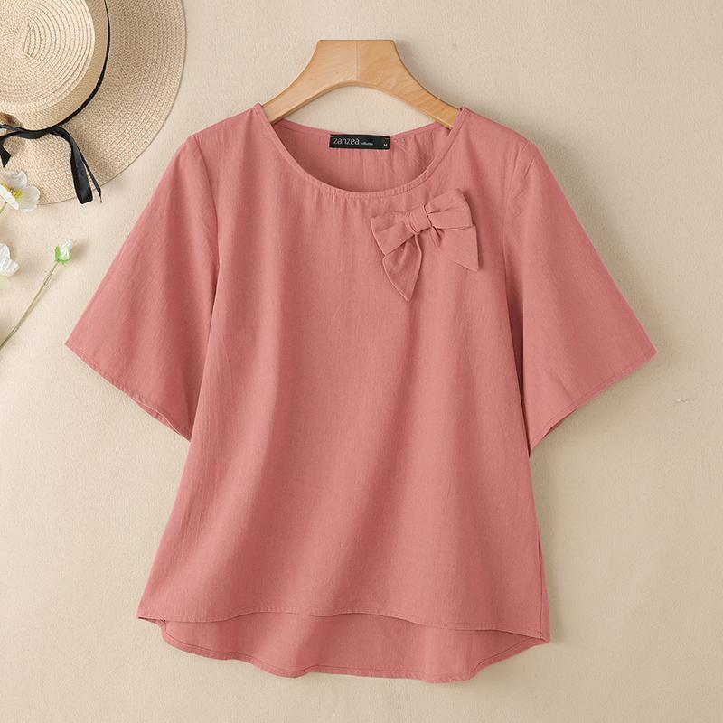 ZANZEA Damska letnia bluzka z okrągłym dekoltem, casualowa, z rękawem 3/4, luźna