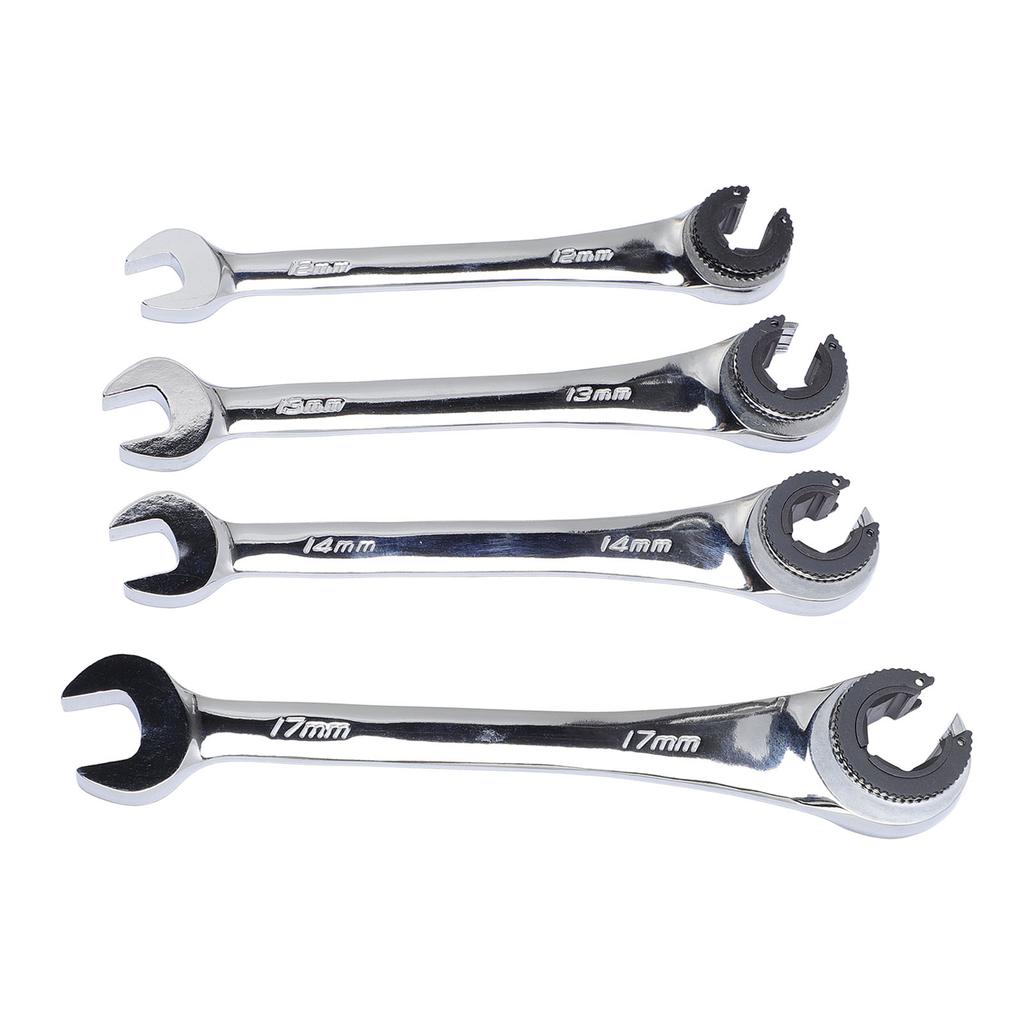 4Pcs Ratcheting Wrench Set 1017mm Metric Open Flex Head Open End Adjustable for Fuel Brake Air