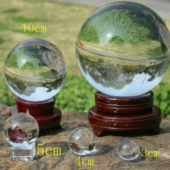 Crystal Ball Ornament with Wooden and Glass Base - Multiple Sizes Available