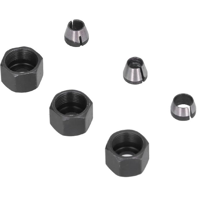 6Pcs Router Collet Replacement Carbon Steel Router Collet Chuck Adapter with Nut 6mm 6.35mm 8mm for Trimmer Engraving Machine