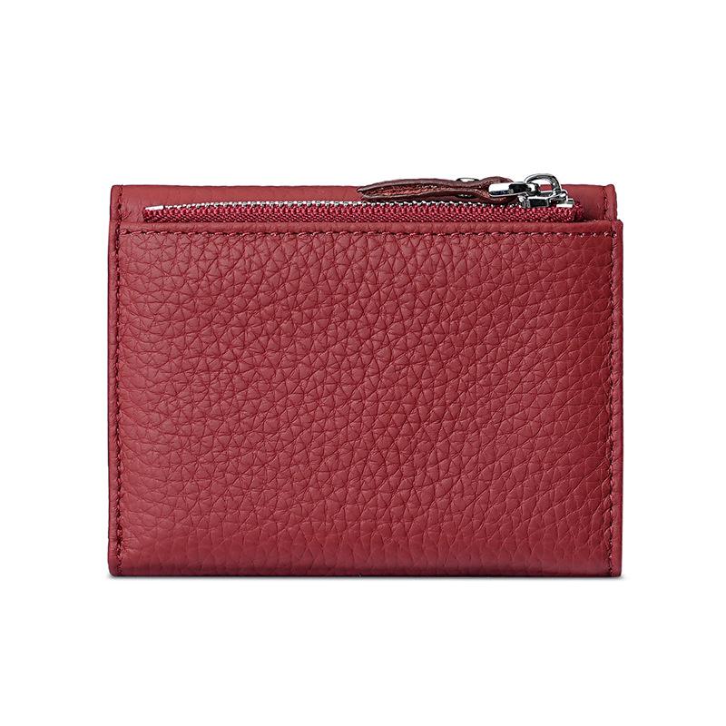 Three-fold Leather Wallet Women's RFID Anti-theft Swipe Bag 10-slot Cowhide Cash Card Holder