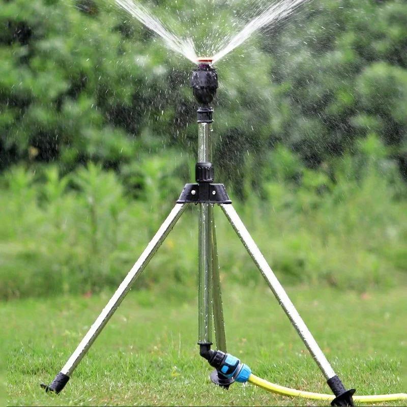 360° Rotary Irrigation Sprinkler Head - Tripod Telescopic Support, Automatic Rotating Sprayer for Garden Lawn Watering