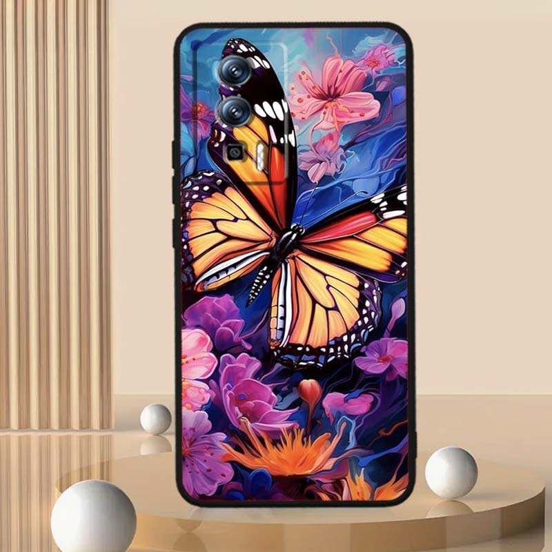 Butterfly flower pattern Phone Case For Xiaomi Redmi 12 13C 12C 13 10C 9T A2 9A 9C 7A Note 10S 8T 10 9 8 Pro 4G 5G Black