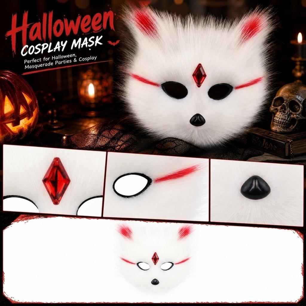Plüsch-Halbmaske mit Juwelen für Halloween-Maskenball-Kostüm