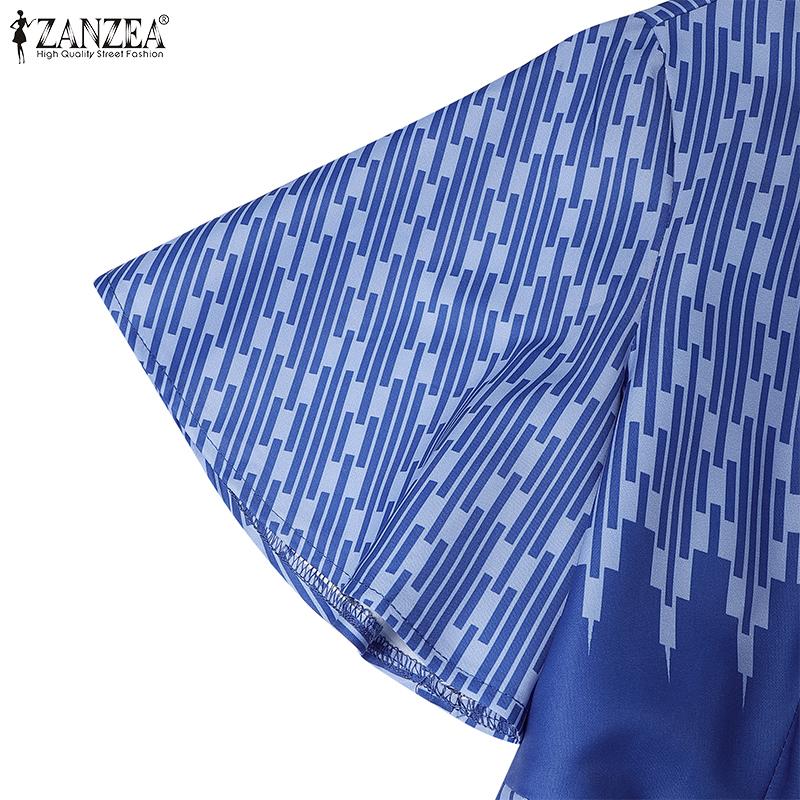 ZANZEA Women Casual Round Neck Loose Short Sleeve Print Dress Summer