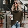 Casual Solid Knit Sweater Ladies V Neck Crew Neck Warm Daily Long Sleeve Blouse