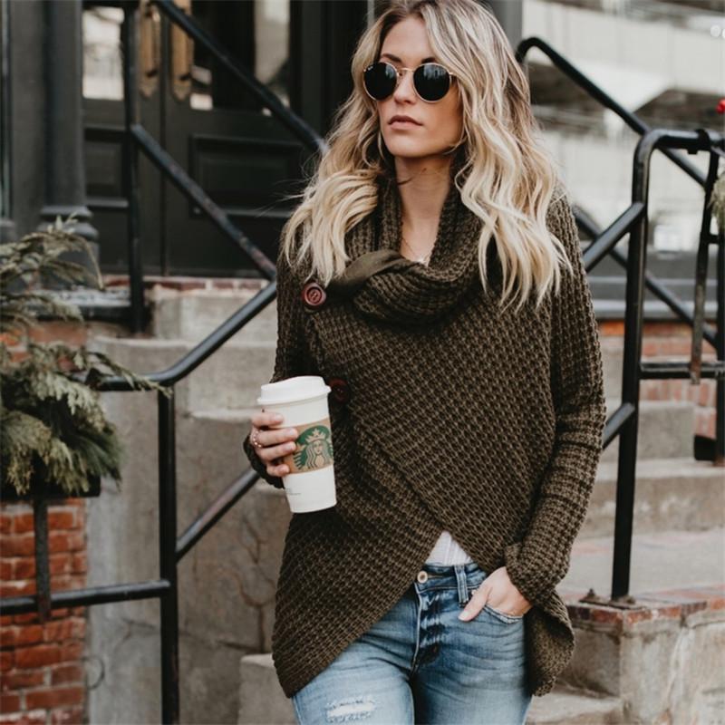 Casual Solid Knit Sweater Ladies V Neck Crew Neck Warm Daily Long Sleeve Blouse